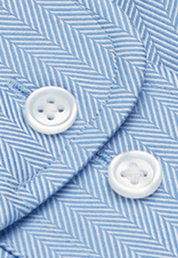 Brook Taverner Altare Single Cuff Shirt Cotton Herringbone Blue Cuff 