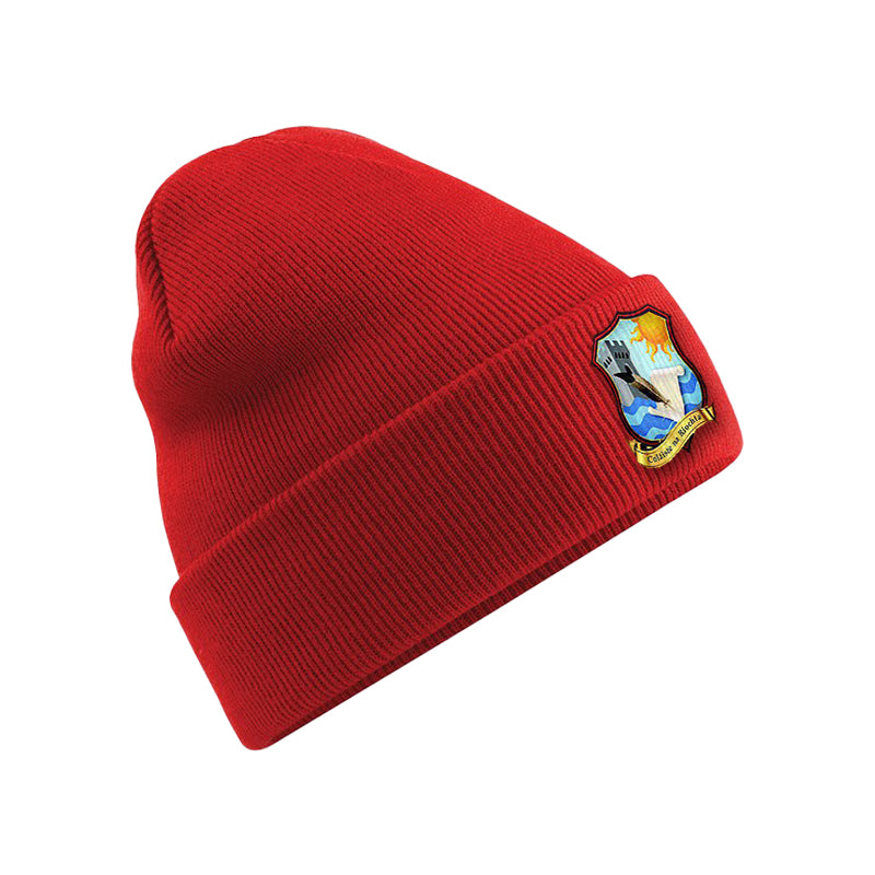 A picture of Colaiste Na Riochta Beanie, colour red, available from Uniformity, Ireland's leading school uniform & sports uniform supplier. Shop online or instore today.