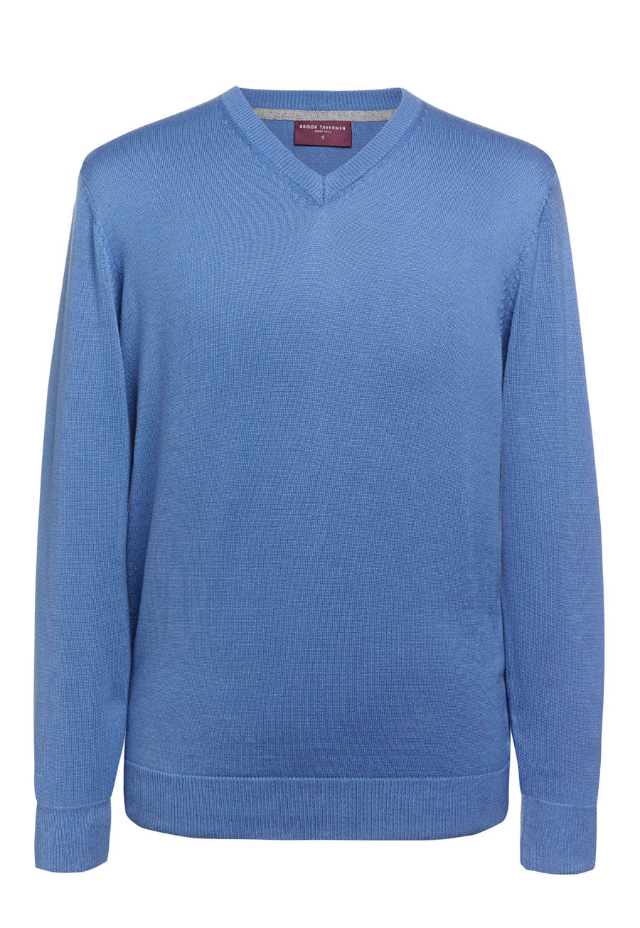 Brook Taverner Boston V-neck Jumper in Blue