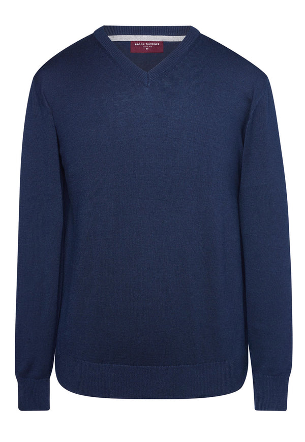 Brook Taverner Boston V-neck Jumper in Navy