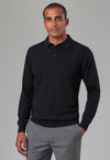 Model Wearing Brook Taverner Casper Knit Polo in Black