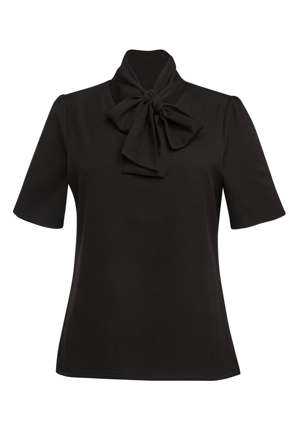 Brook Taverner Flavia Pussy Bow Blouse in Black, front